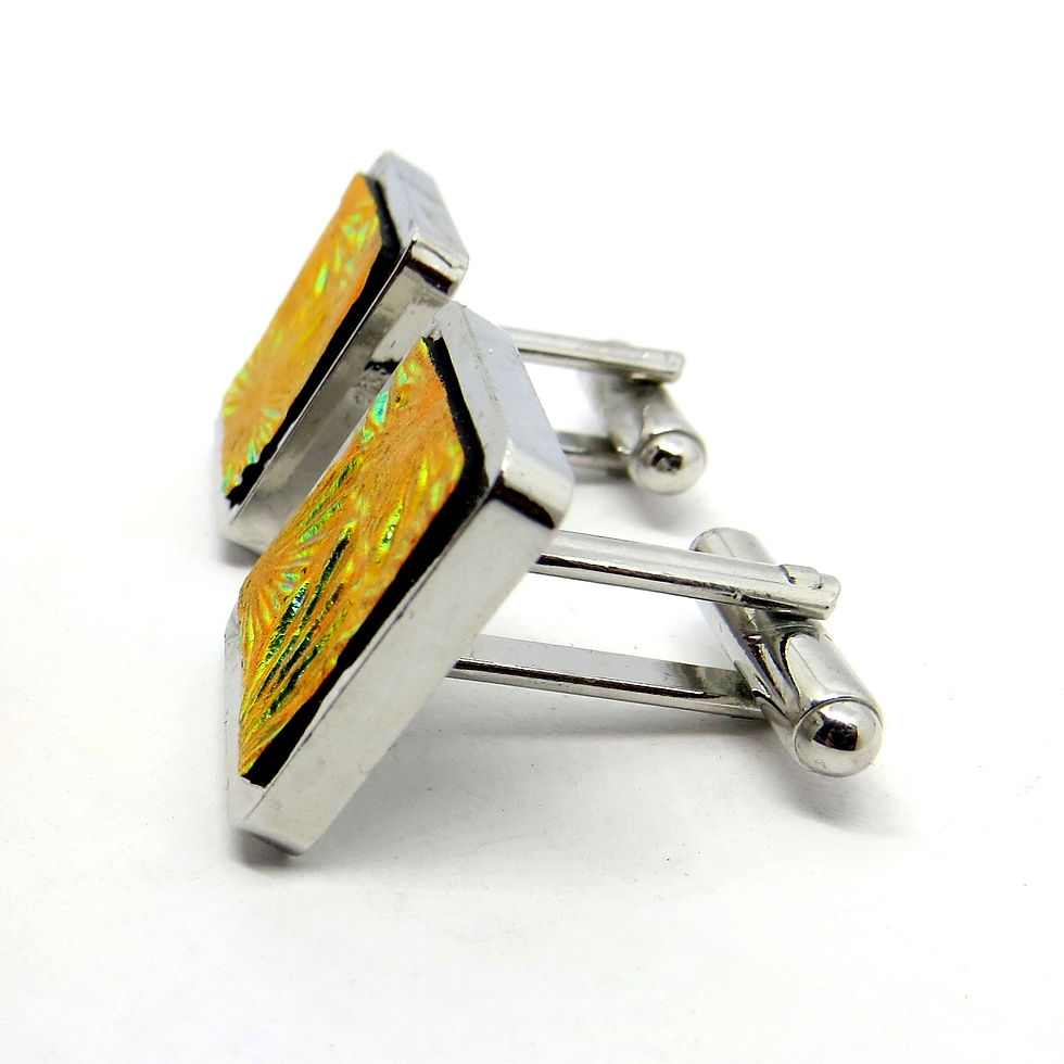 Thumbnail: Red square textured dichroic glass cufllinks