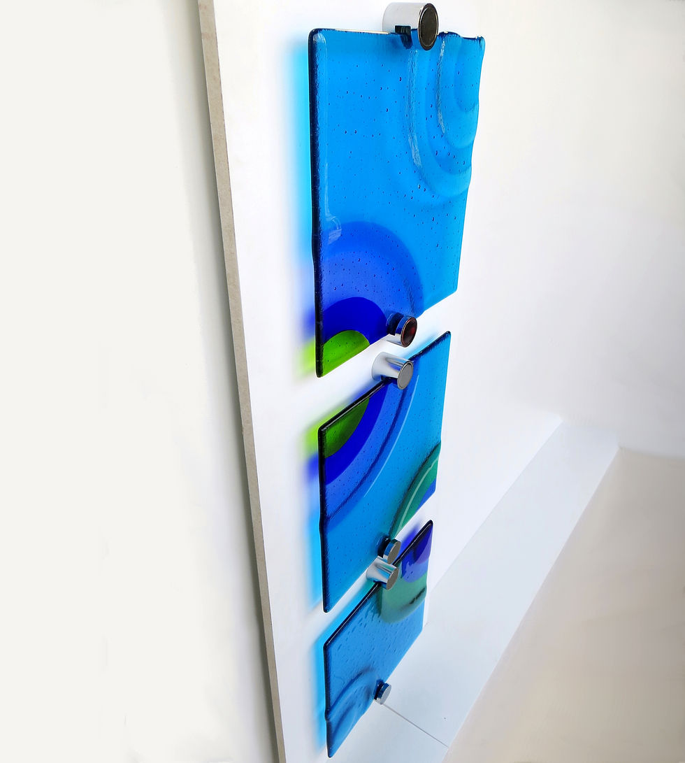Thumbnail: Blue and green abstract fused glass wall art