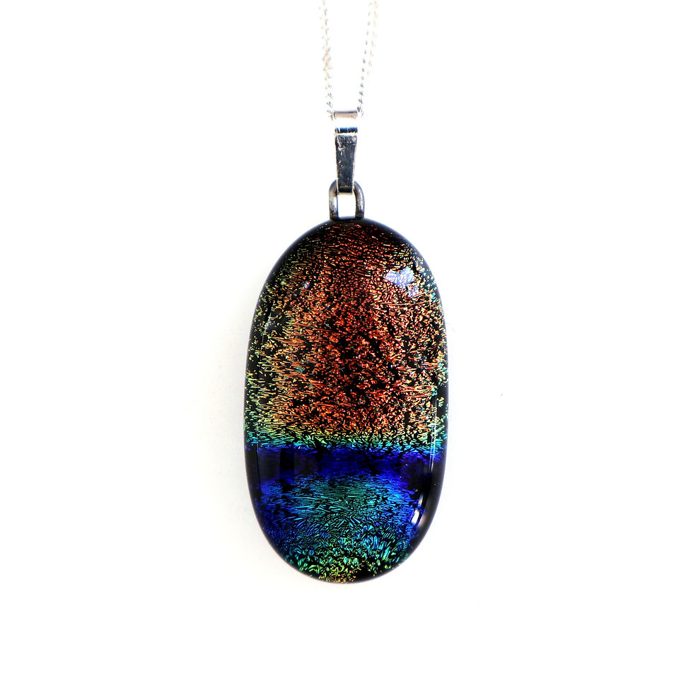 Orange and blue dichroic glass necklace, RD Glass