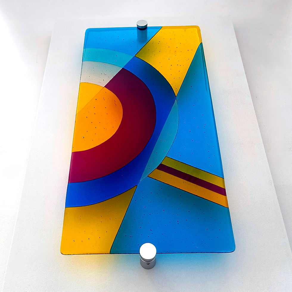 Thumbnail: Abstract blue and pink handmade fused glass wall art
