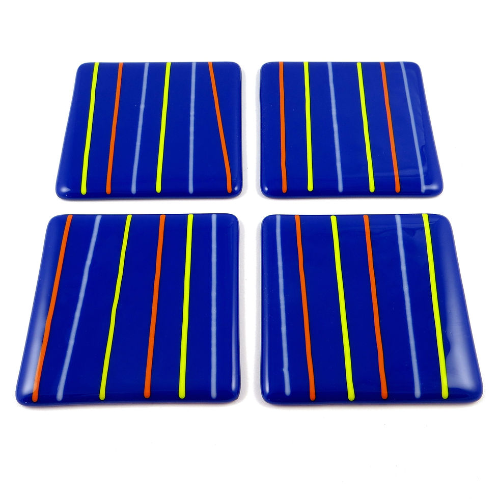 Thumbnail: Blue lined fused glass coasters