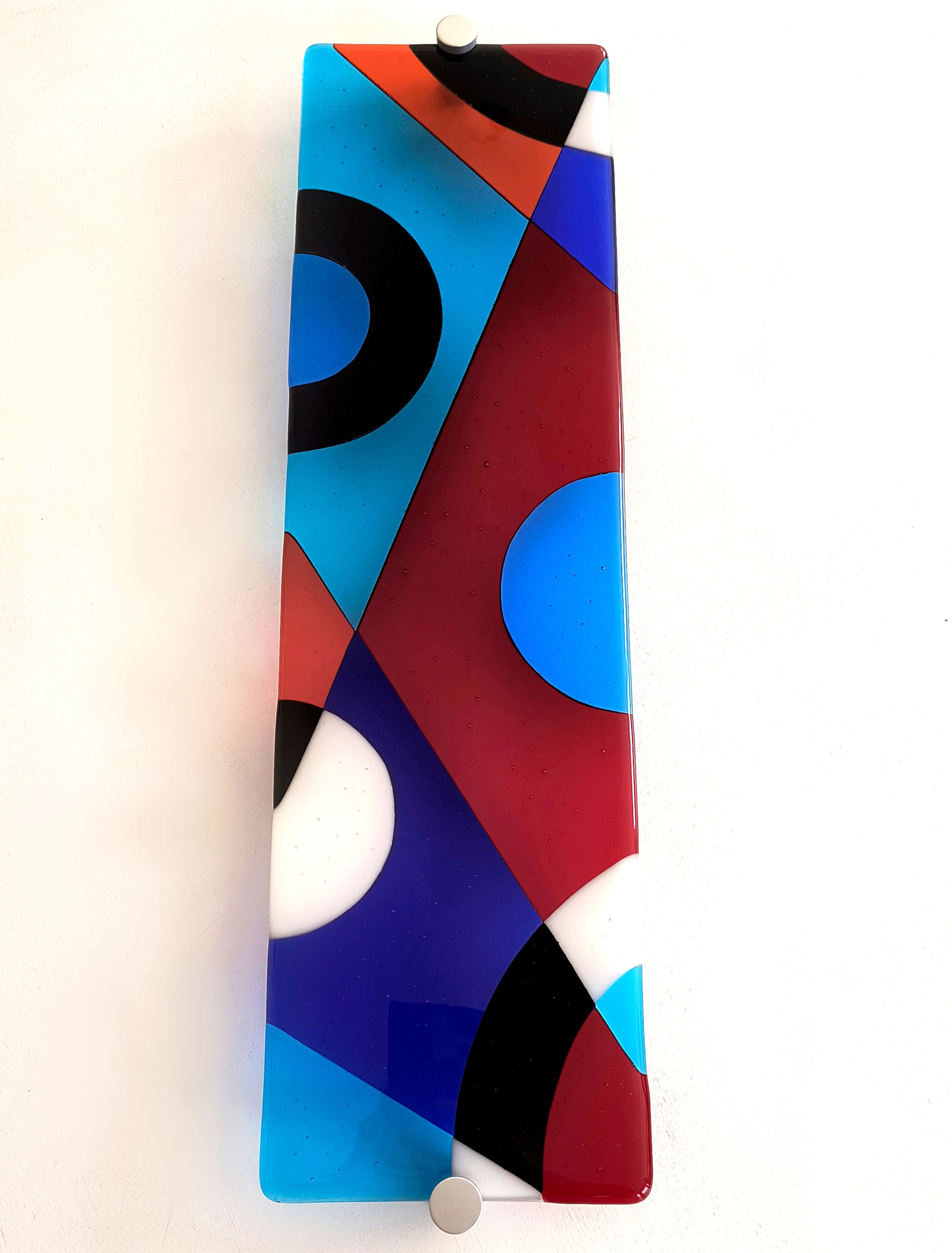 Colourful abstract geometric fused glass wall art, RD Glass