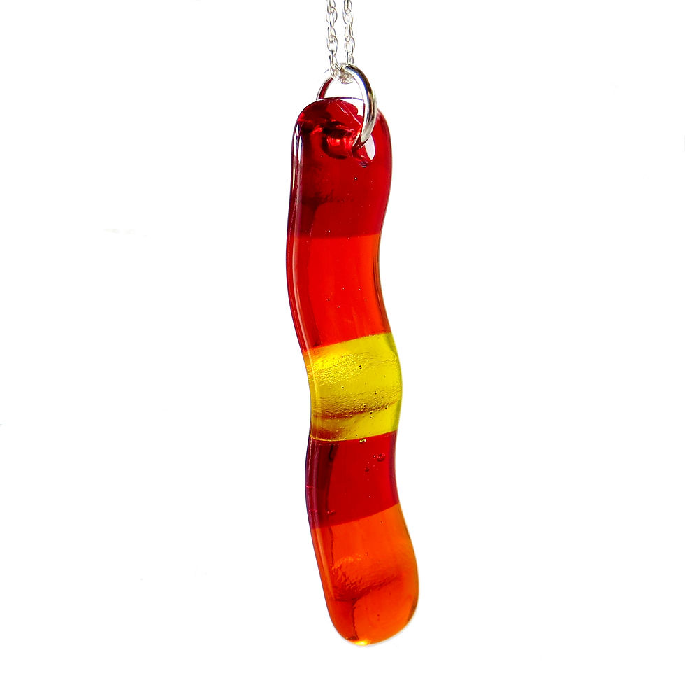 Thumbnail: Red, orange and yellow fused glass necklace