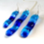 Blue wavy fused glass necklace and earring set