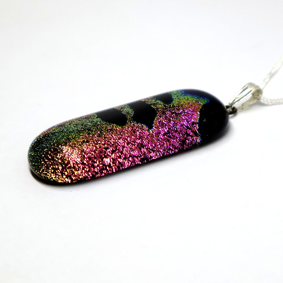 Pink and black dichroic glass and sterling silver necklace