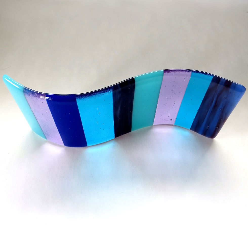 Thumbnail: Handmade blue and purple fused glass wave