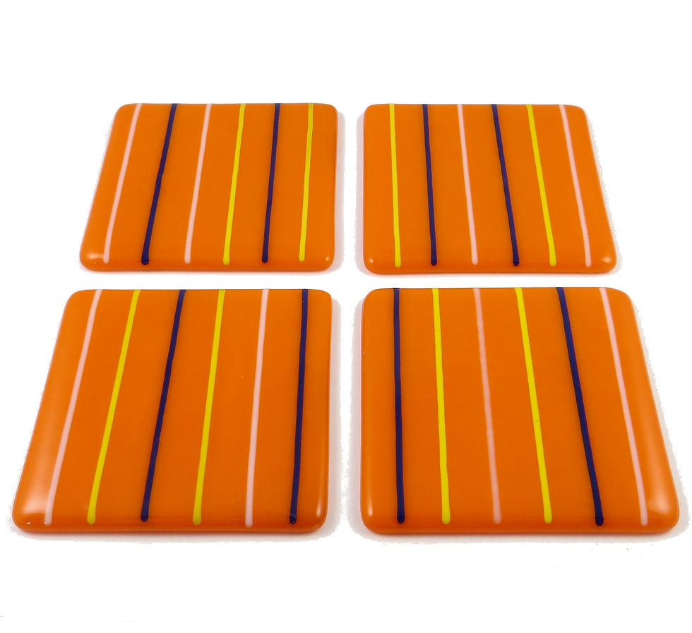 Thumbnail: Orange lined fused glass coasters