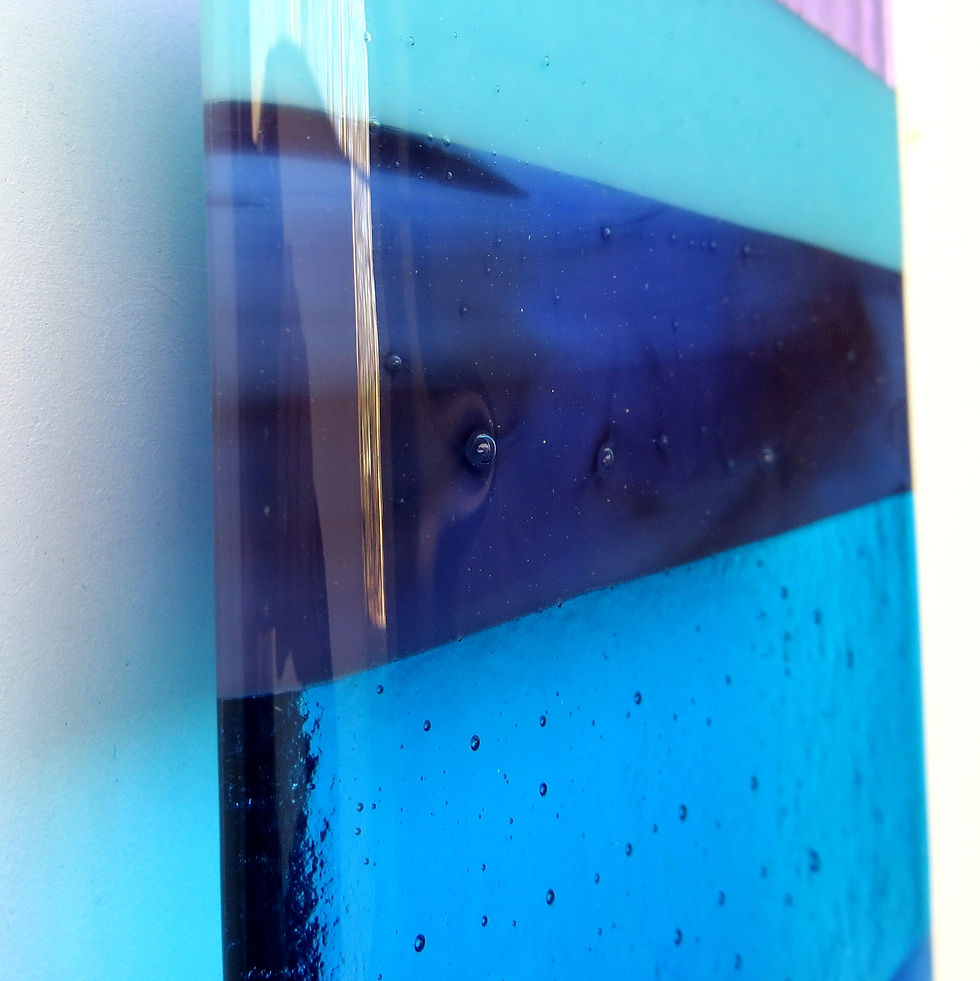 Thumbnail: Handmade blue and purple striped fused glass wall art