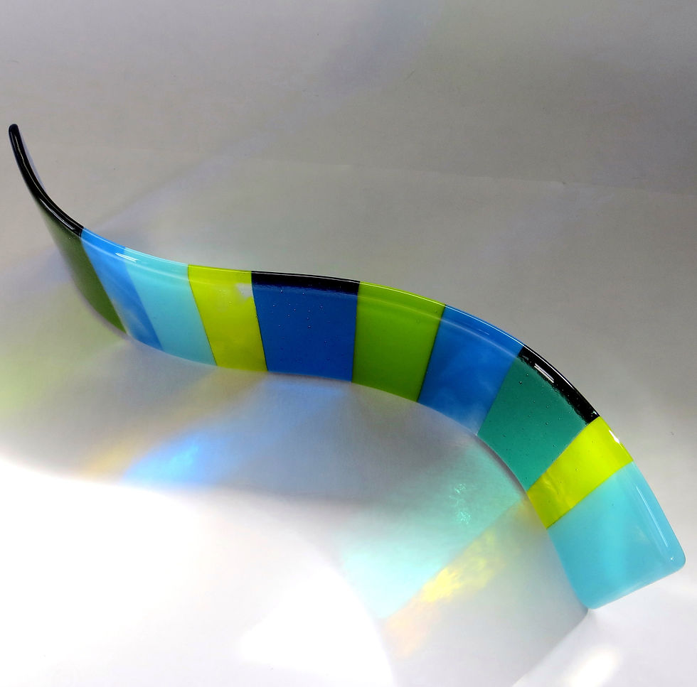 Thumbnail: Blue and green striped fused glass curve