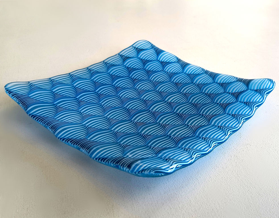 Thumbnail: Statement blue and white abstract fused glass dish