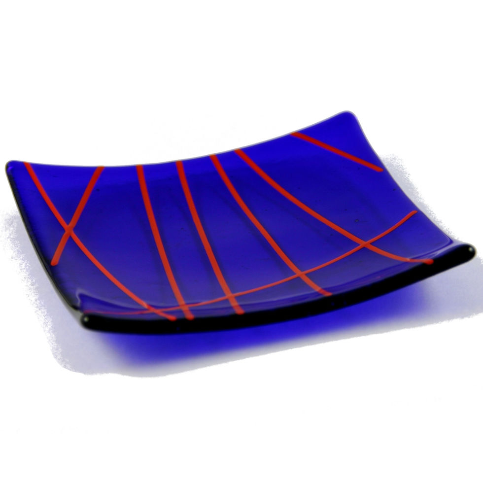 Thumbnail: Blue lined fused glass bowl