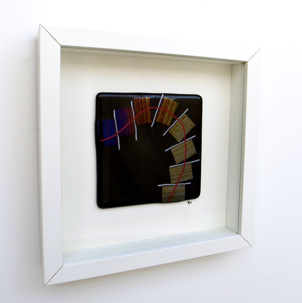 Thumbnail: Black and gold, silver abstract fused glass wall art