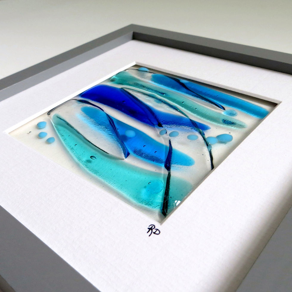 Thumbnail: Framed blue abstract fused glass picture
