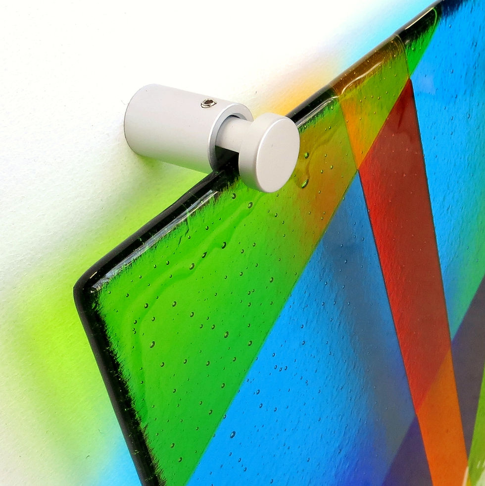 Thumbnail: Colourful orange and green abstract fused glass wall art