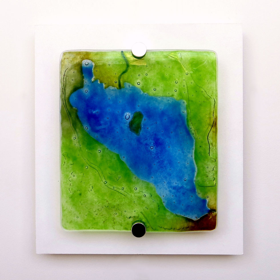 Thumbnail: Lake Grasmere landscape fused glass wall art