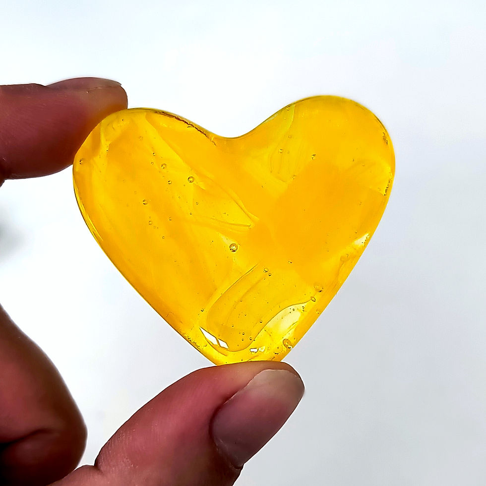 Thumbnail: Yellow and clear swirled fused glass pocket heart, RD Glass