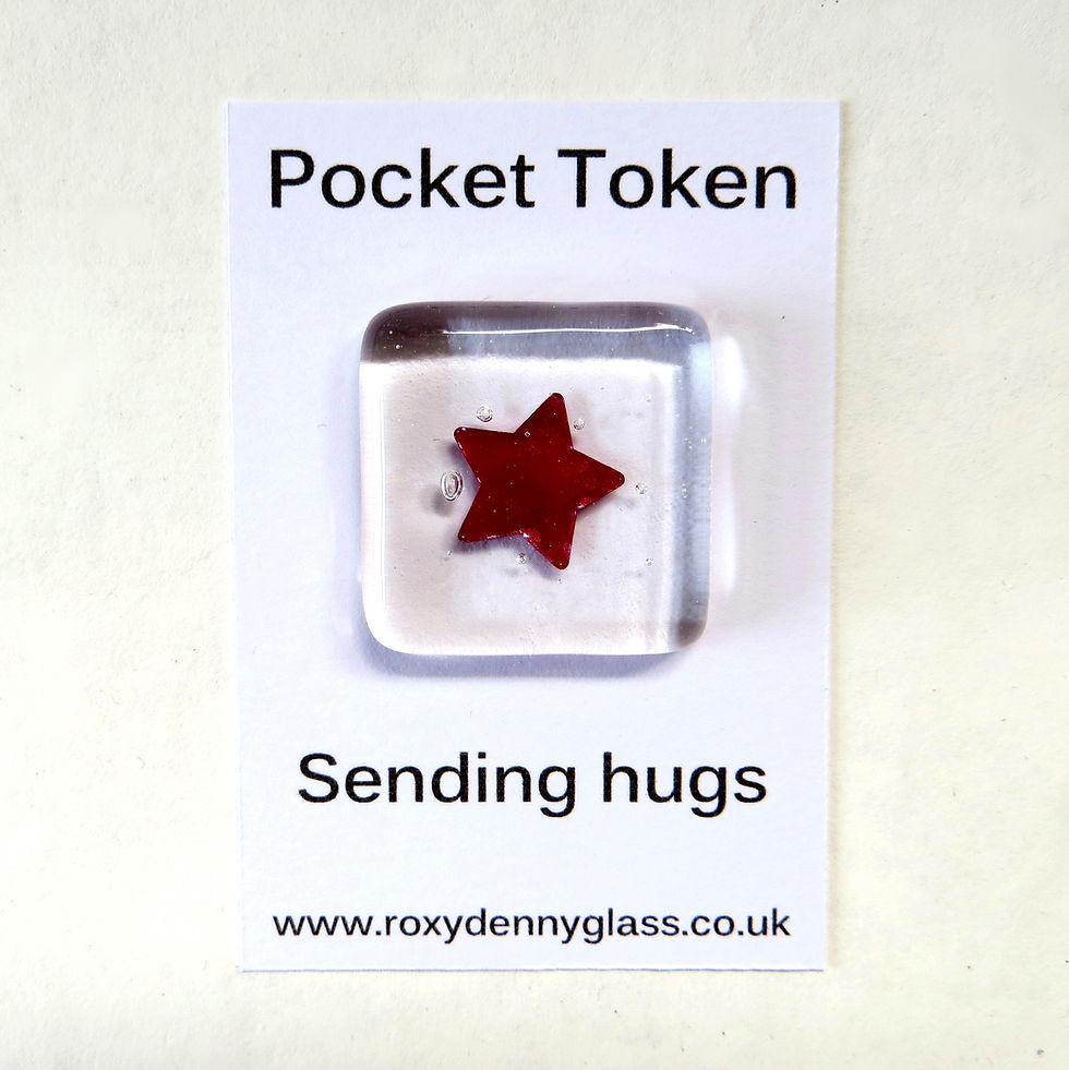 Star fused glass pocket token, sending hugs