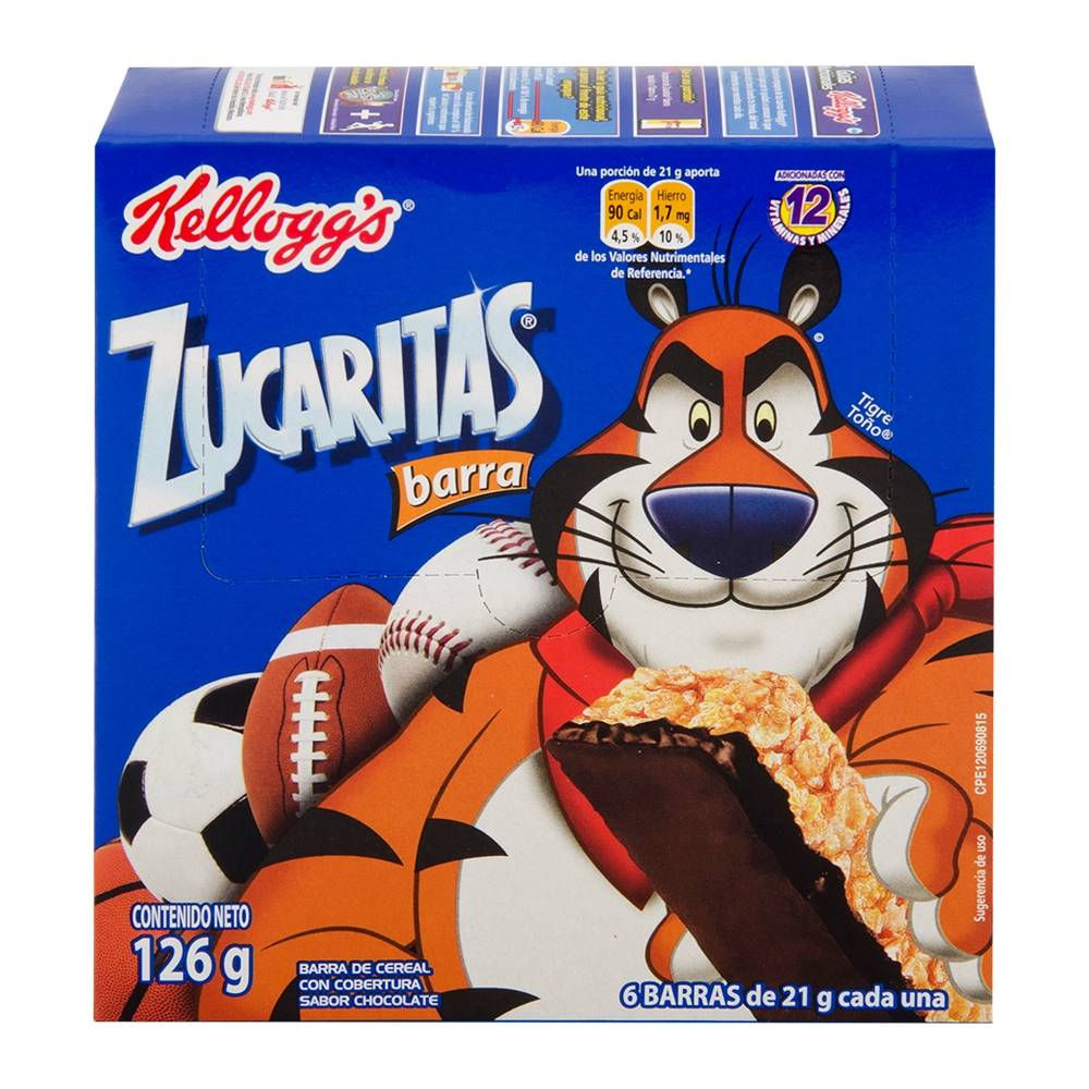 Barras Kellogg's Zucaritas con cobertura sabor chocolate 6 pzas de 21 g c/u