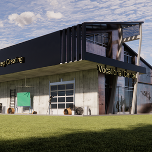 Vocational training center exterior design concept with modern industrial architecture