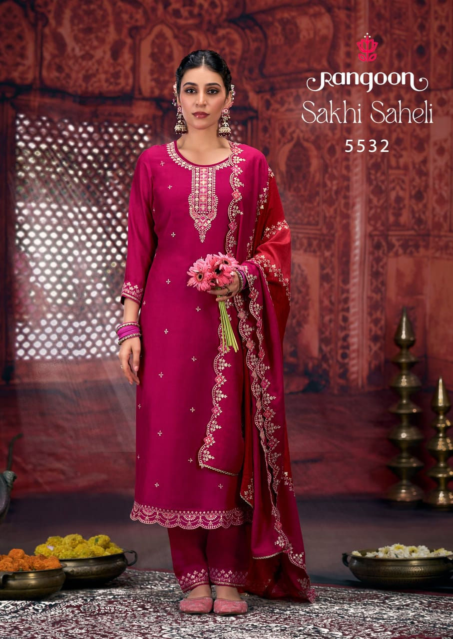 थंबनेल: Rangoon Sakhi Saheli Catalog Rani Colour Model Shoot