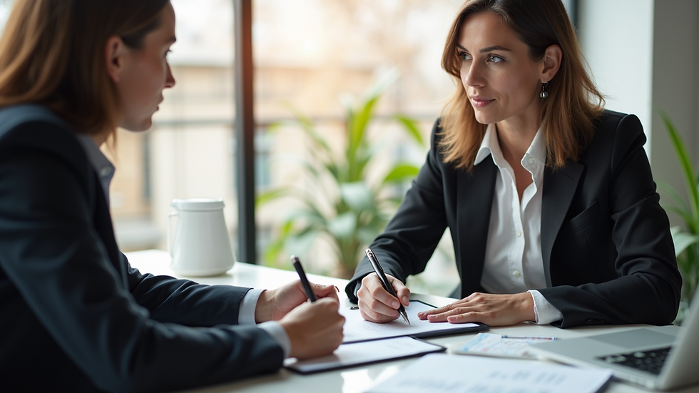 Eye-level view of a real estate consultant discussing property options with a client