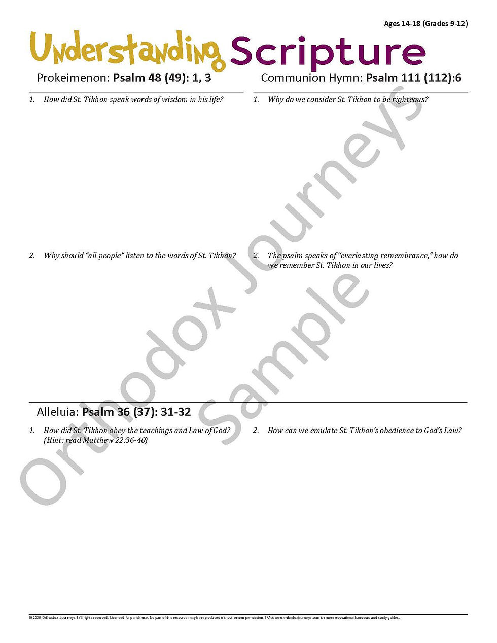 Thumbnail: St Tikhon Activity: Understand Scripture (912)