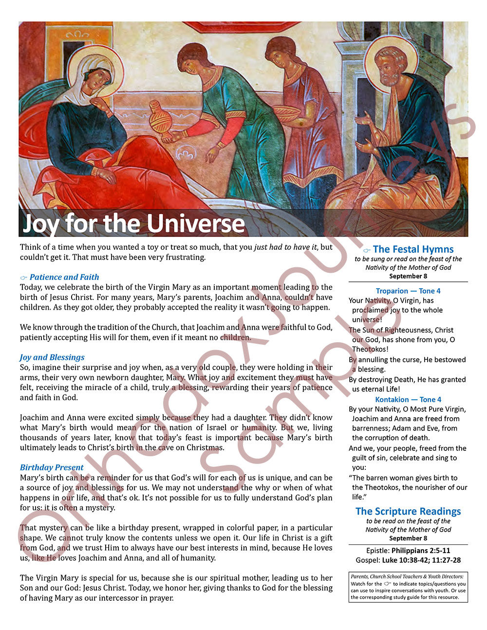 Nativity of the Theotokos (September 21, BCC-OC)