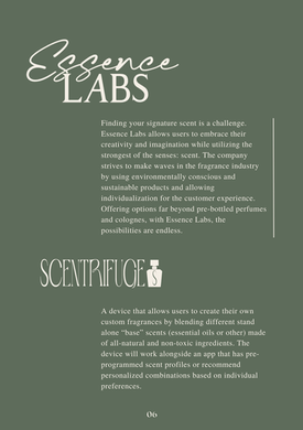 Essence Labs (Client) and Scentrifuge (Product) Descriptions