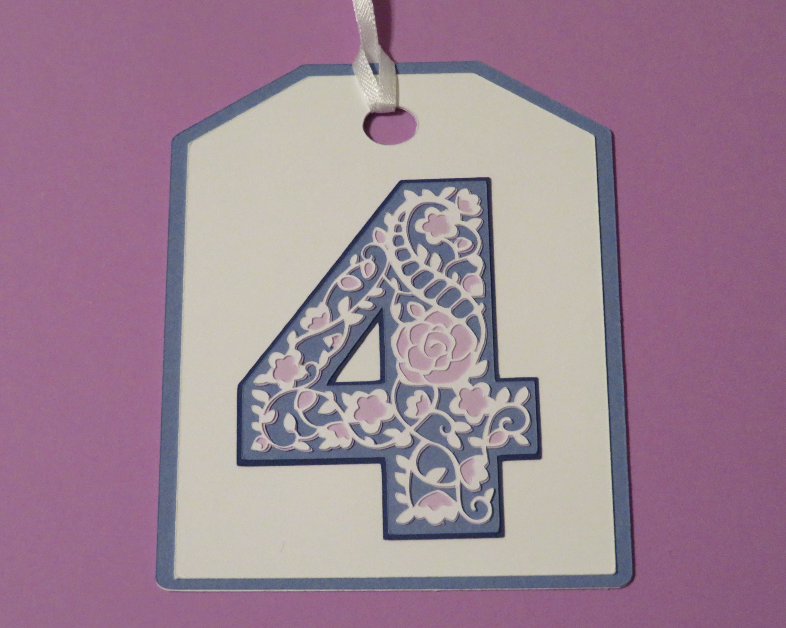Ornate Lace-like Number "4" Four Monogram Gift Tag