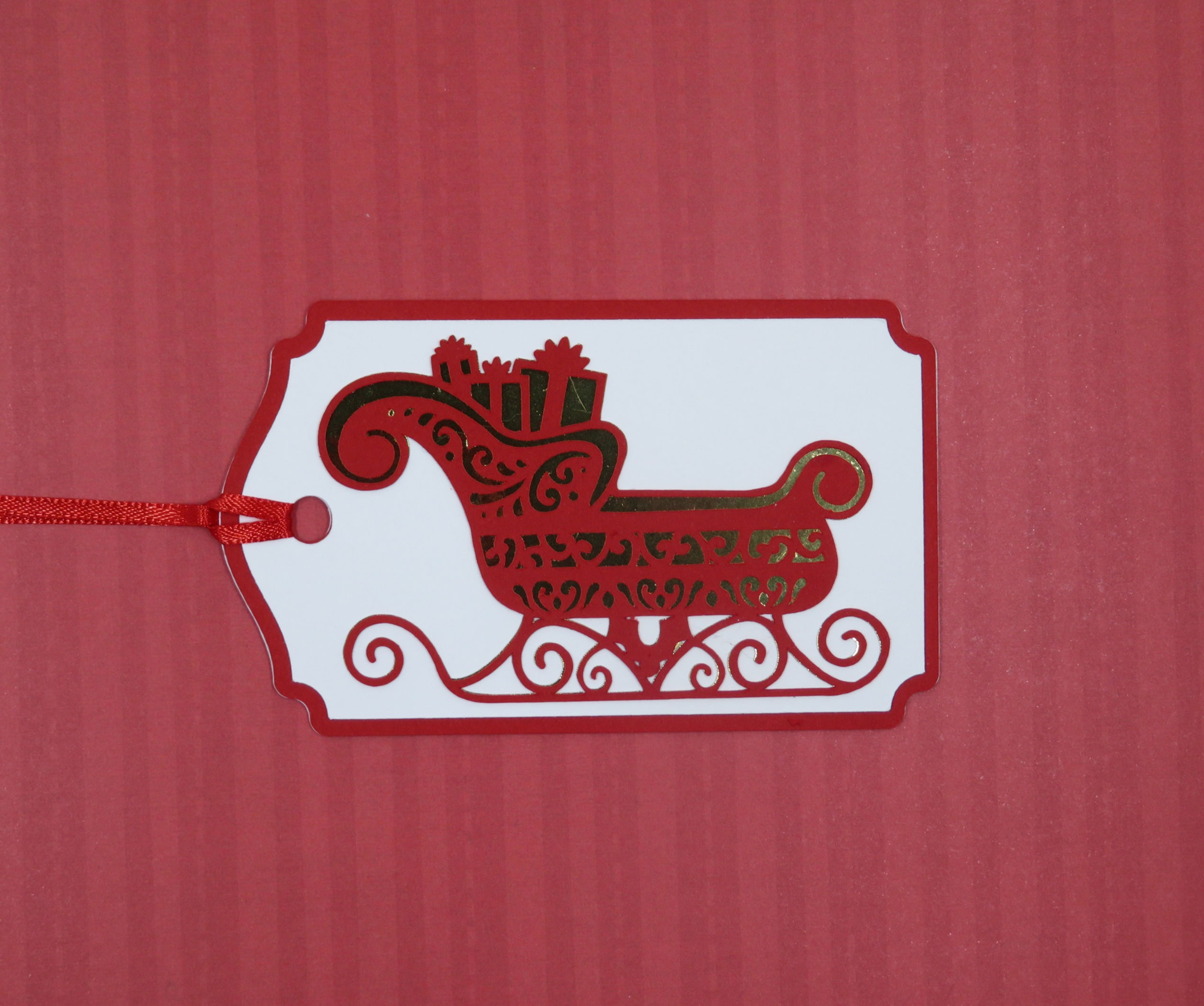 Gold Foil and Red Santa's Sleigh Gift Tag