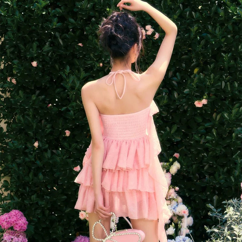 Thumbnail: Sweet Pink Rose Tiered Swimsuit Two-Piece Set | Women's Swimwear NZ