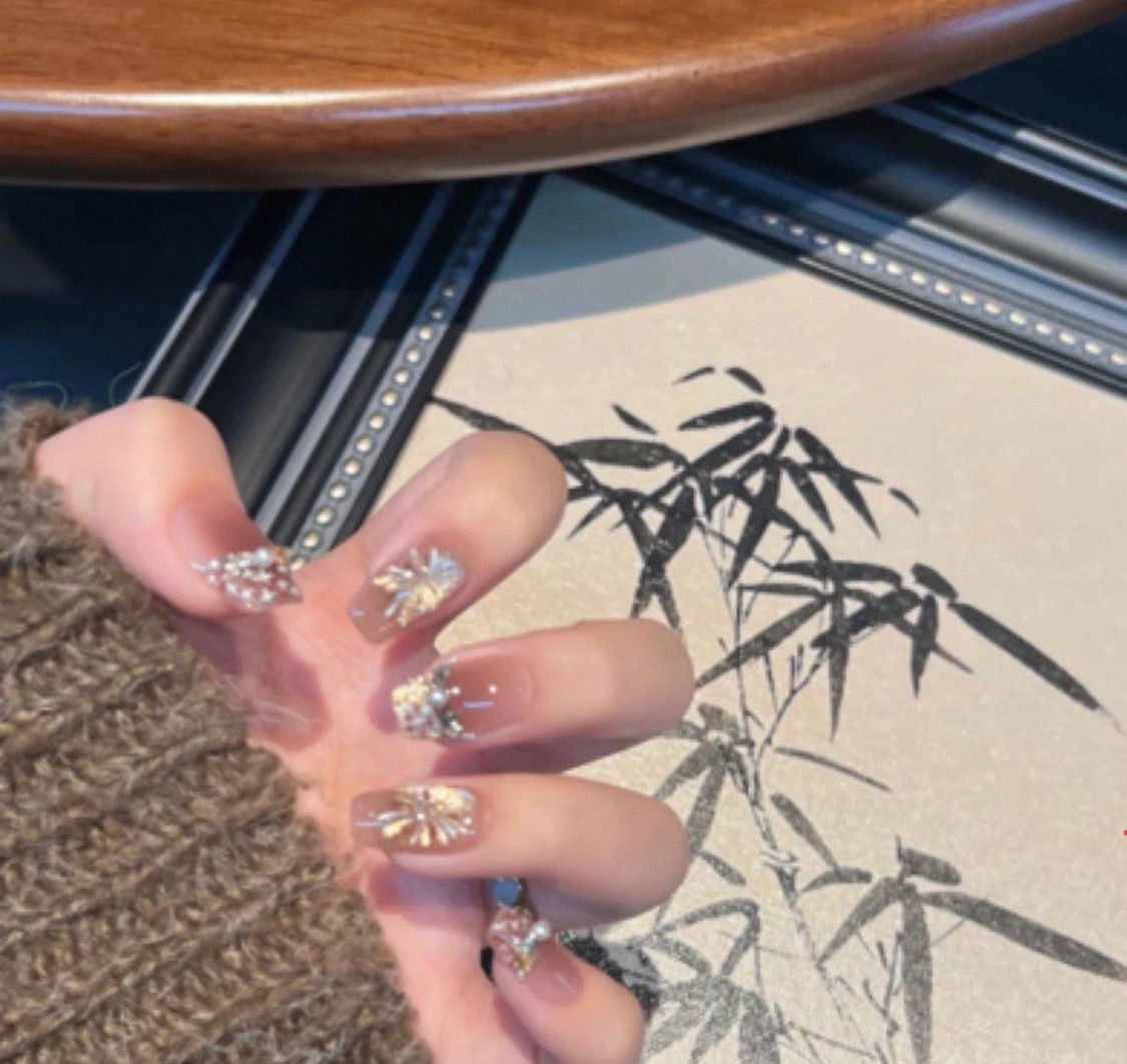 Golden Cat Eye Fireworks Short T-Shape Press-On Nails