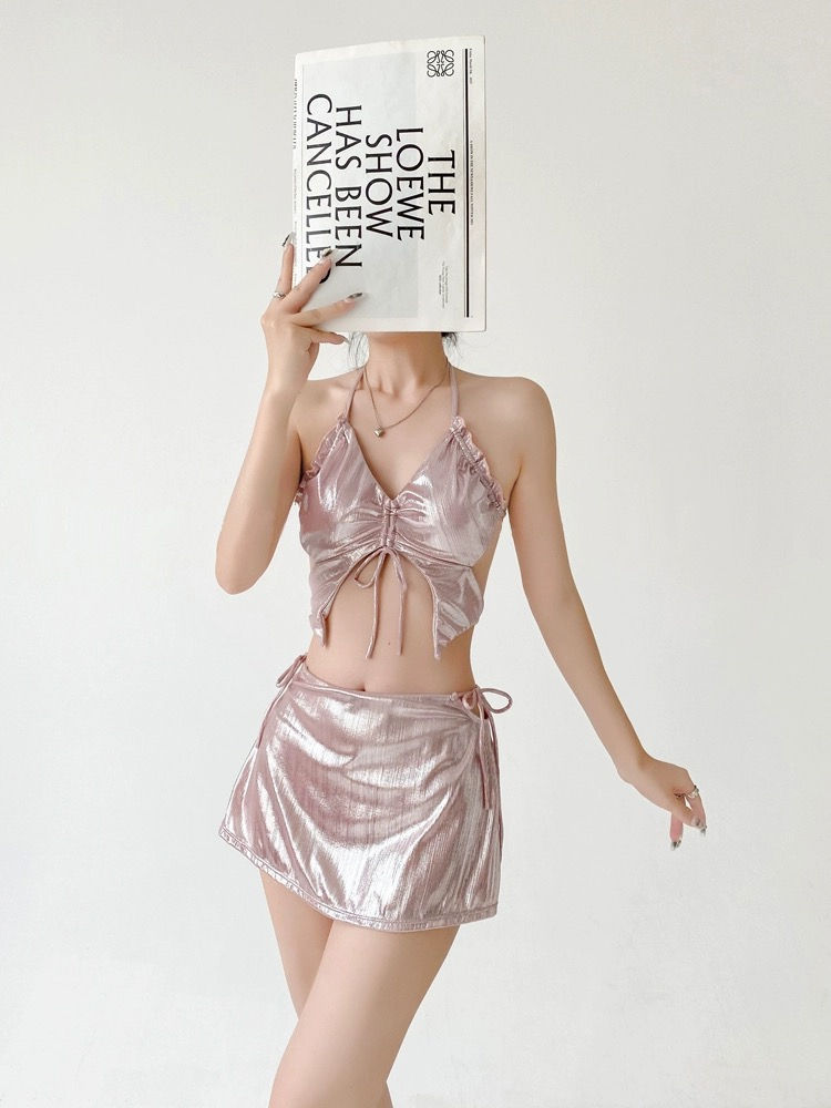 Thumbnail: Shimmer Mermaid-Inspired Bikini 3-Piece Set with Butterfly Tube Top