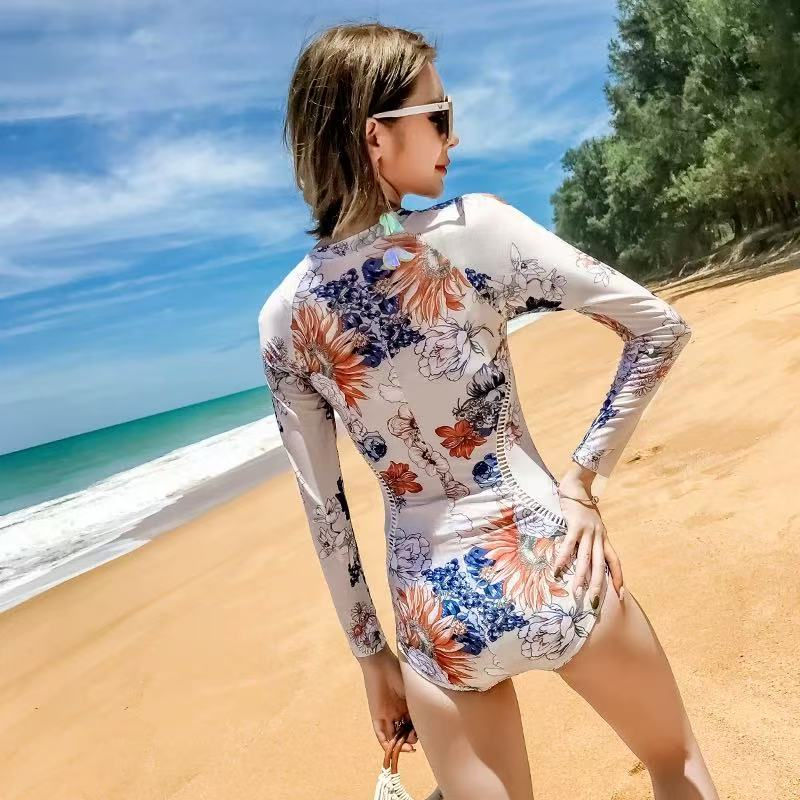 Thumbnail: （Faulty） Tropical Escape: Long-Sleeve One-Piece Swimsuit with Colorful Print