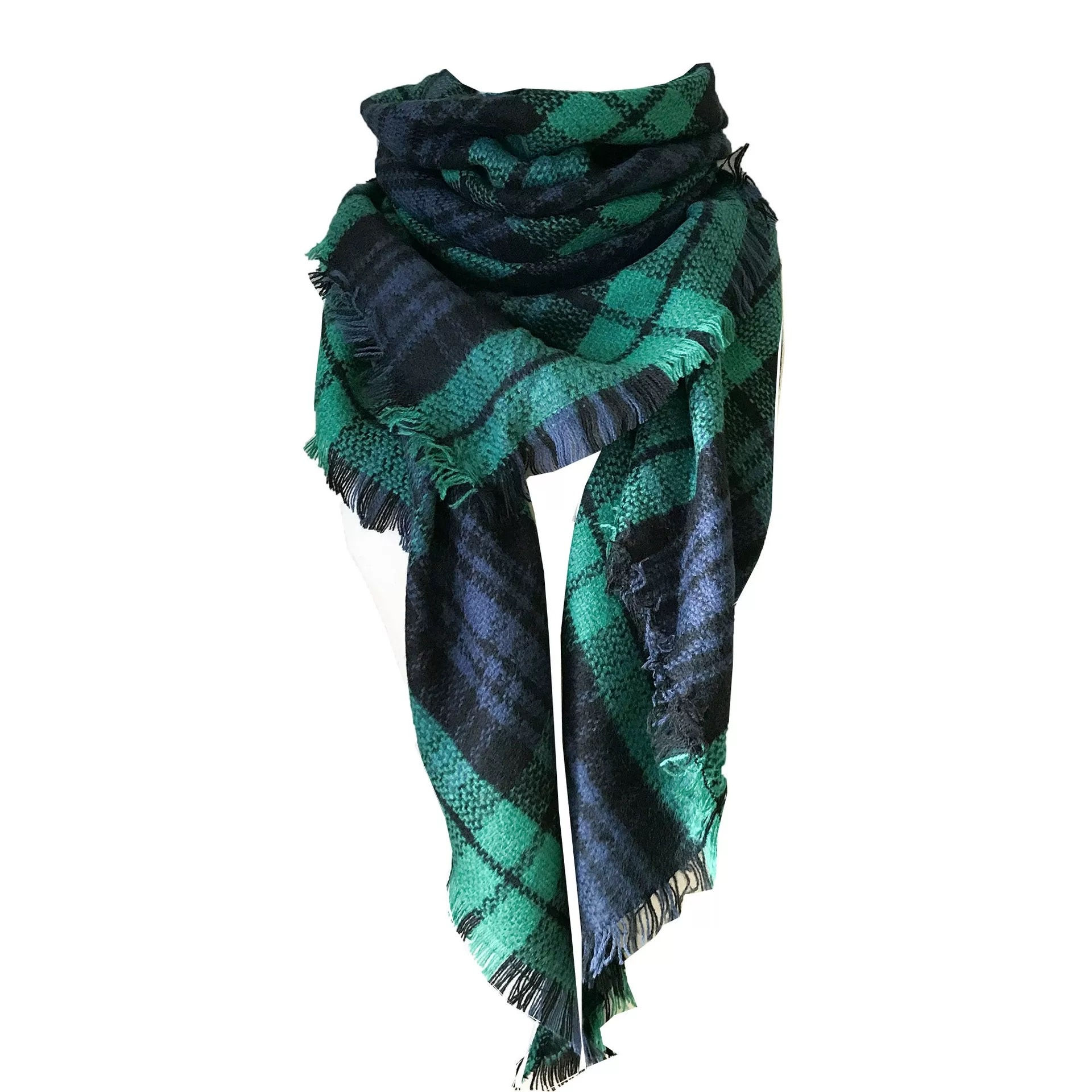 Classic Versatile Green Plaid Shawl Scarf