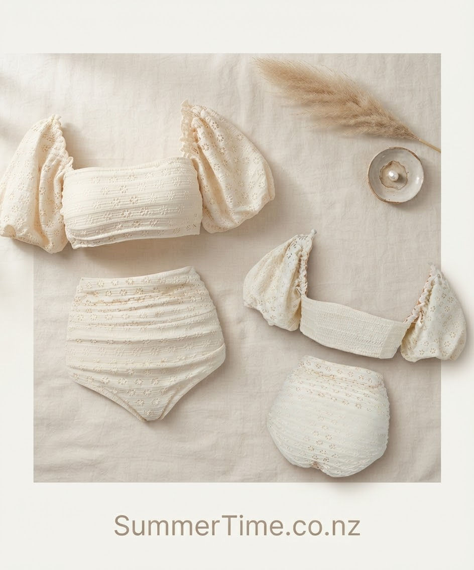 縮圖：Cream Retro Puffy Two - Piece Swimwear | Women's Swimwear NZ