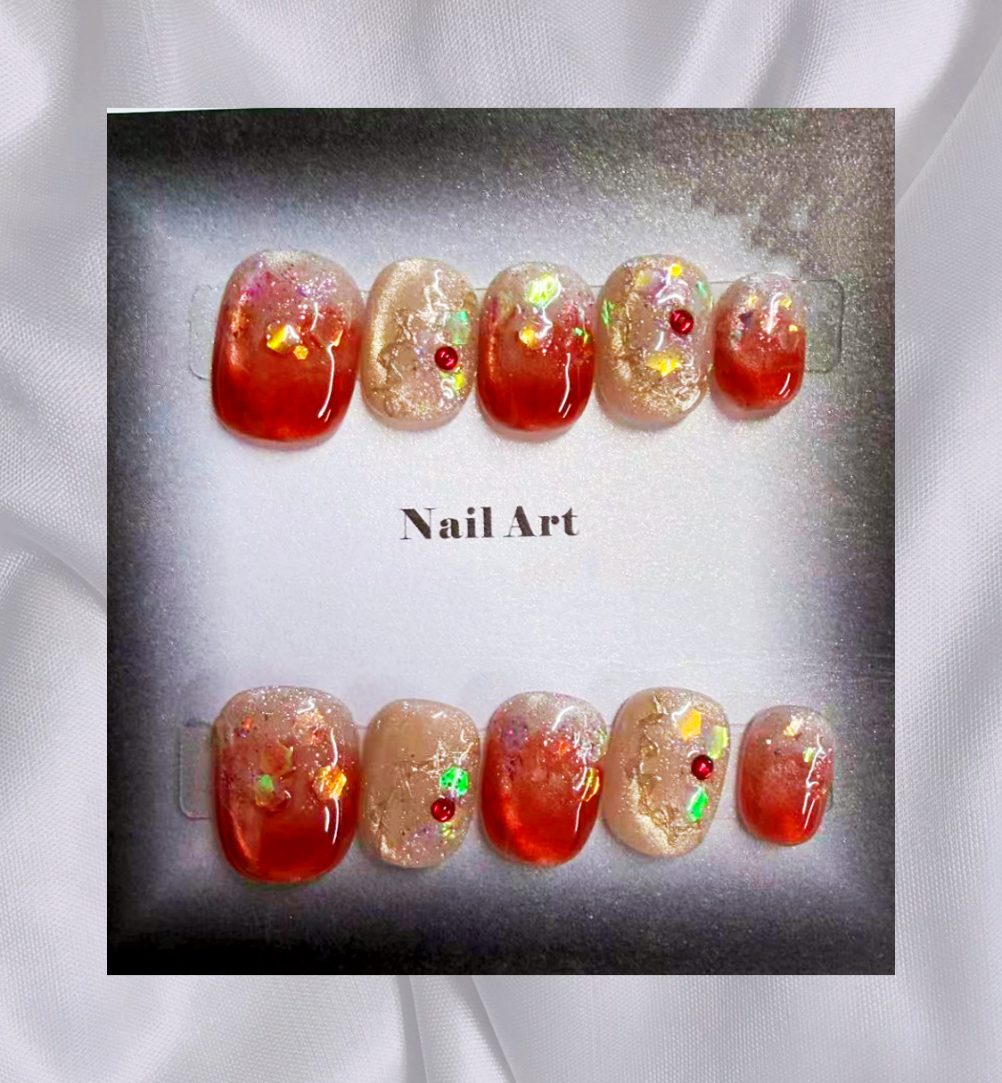 Red Blended Glitter Extra Short Press-On Nails