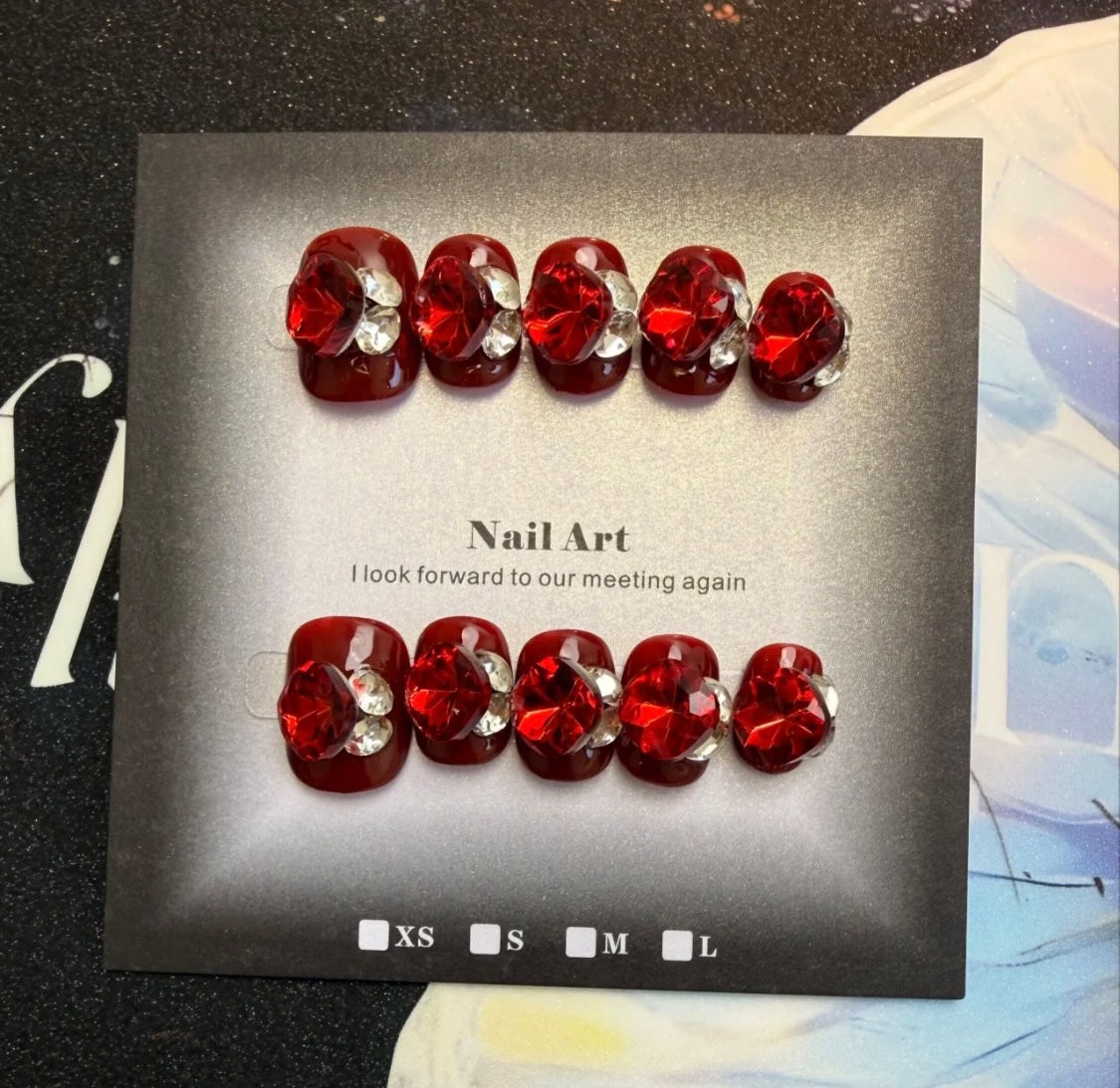 Red Glitter White RedSparkle Nails Press On Nails