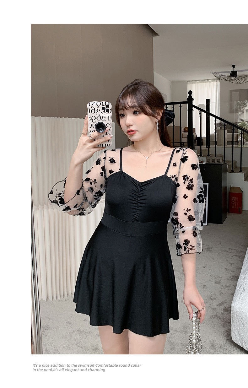 縮圖：Women's Lace Mid Sleeve Two-Pieces Swim Dress
