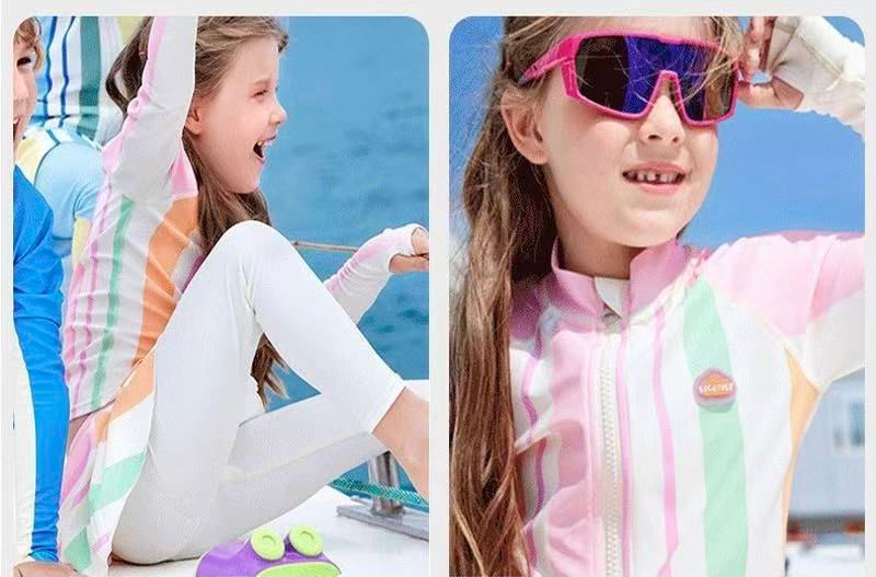 縮圖：Kids' Striped 3-Piece Swimsuit Set: The Dopamine Dri3p