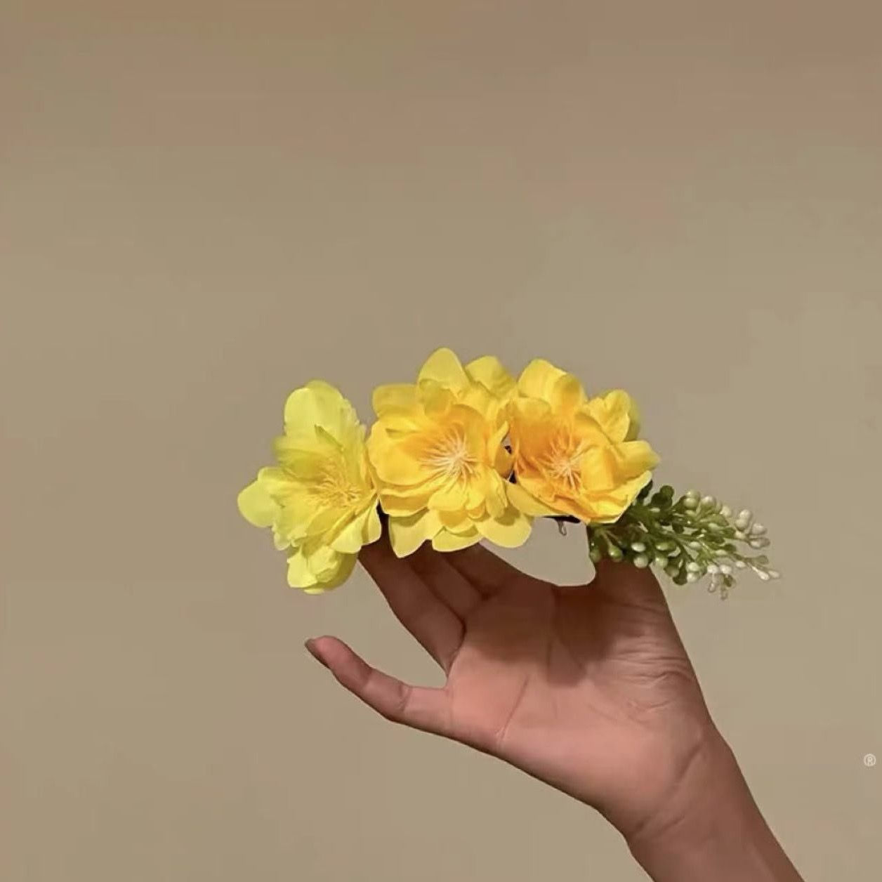 Yellow Floral Barrette - Horizontal Row of Flower | Women's Hair Accessories