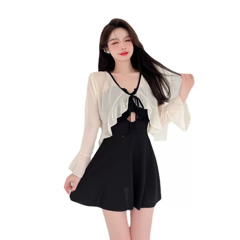 縮圖：Dark Green Classic Elegance Swimwear With Cover-Up