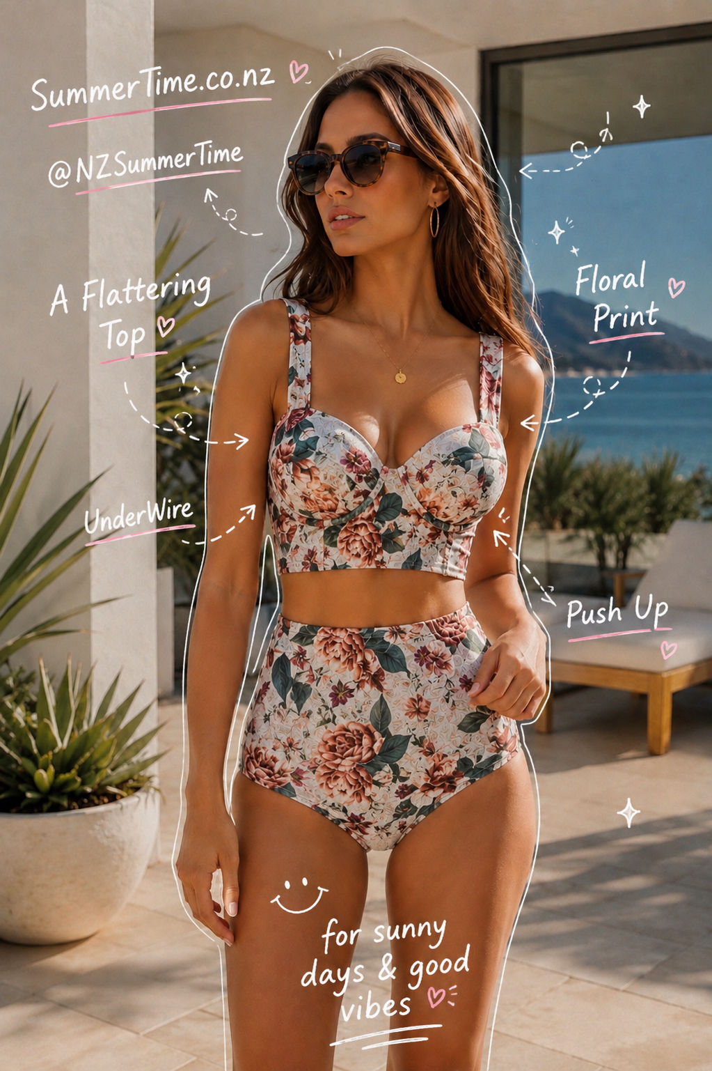 Floral Underwired High-Waisted 2-Piece Swimsuit | Women's Swimwear NZ
