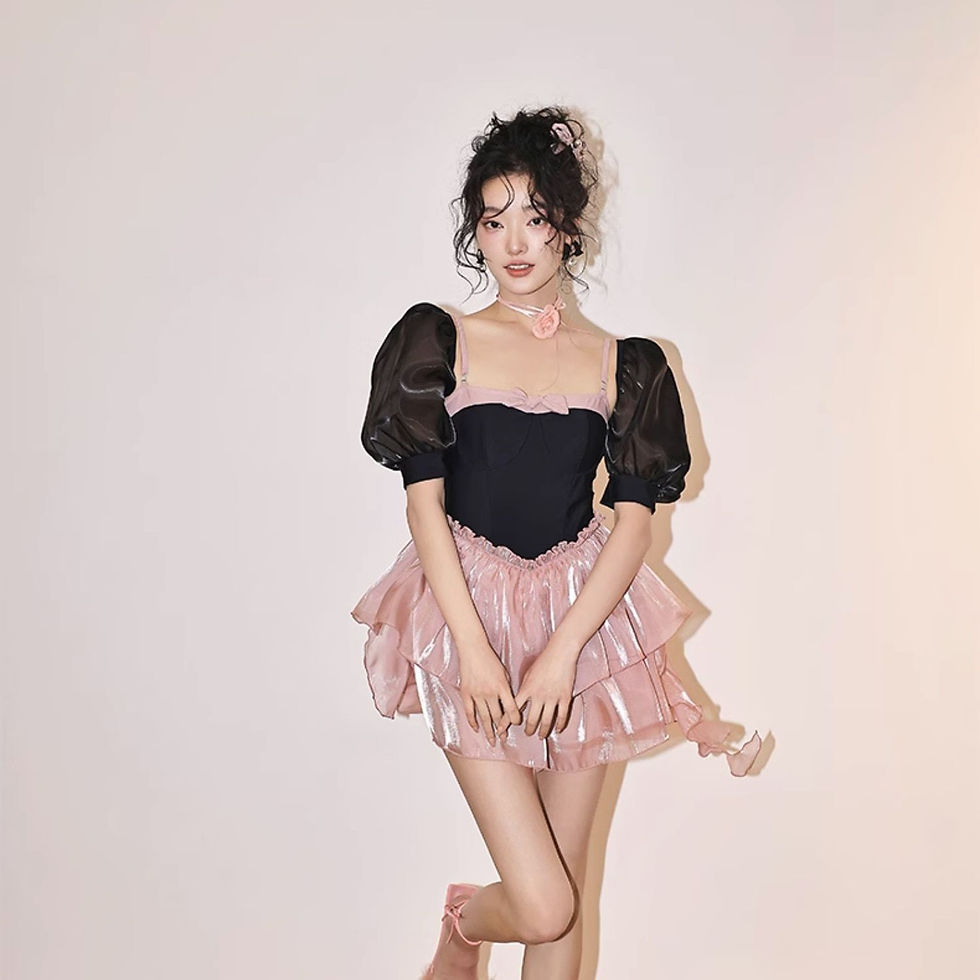 縮圖：Enchanting Elegance: Black Princess Swimsuit with Pink... | Women's Swimwear NZ