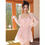 Thumbnail: Soft Pink Rose Print Swimsuit Dress with Delicate Lace Long-Sleeve Cover-Up