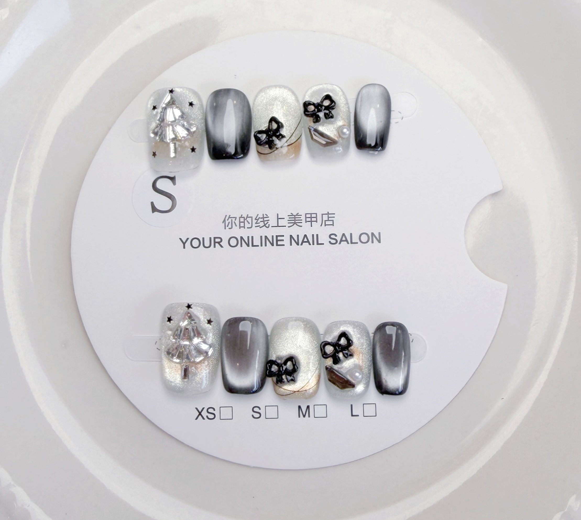 Cute Bow & Mixed Color Cat Eye Short Square Press-on Nails