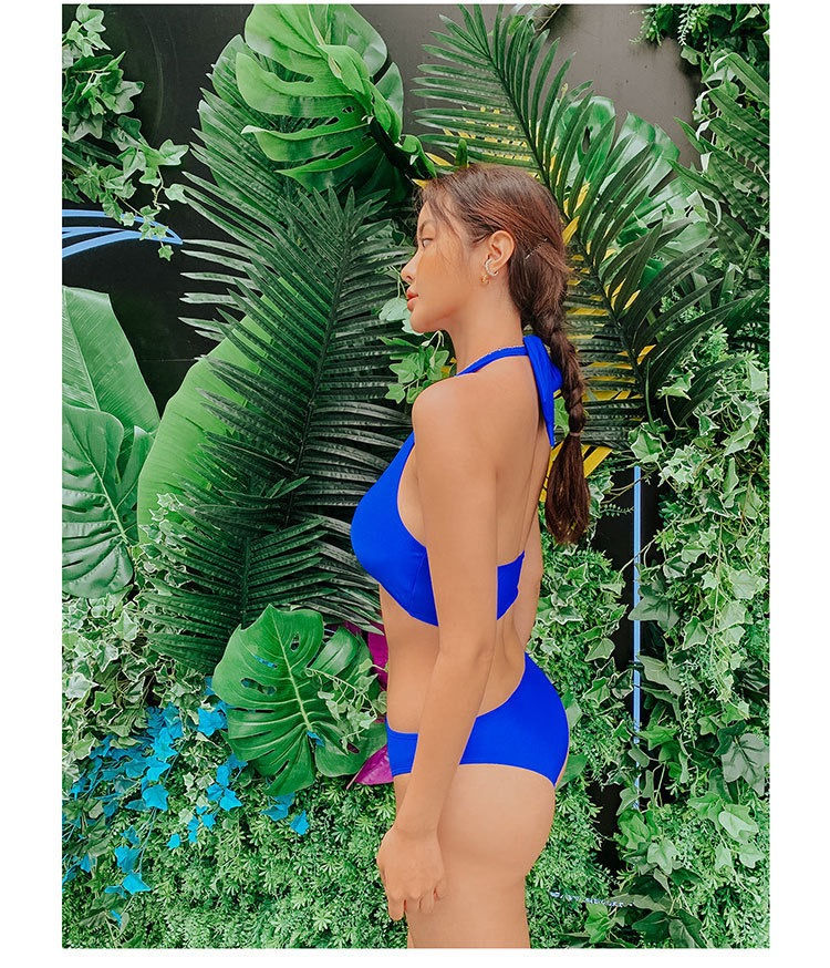 縮圖：Halter One-Piece with Sheer Mesh Cutouts Blue | Women's Swimwear NZ