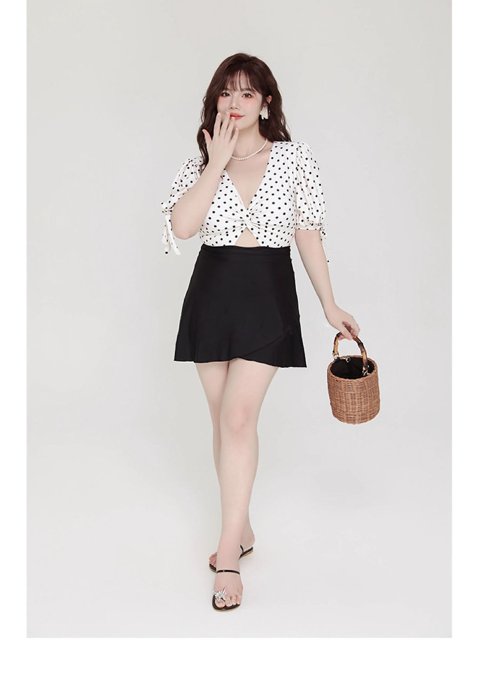 縮圖：Classic Black and White Polka Dot One-Piece Swim Dress | Women's Swimwear NZ