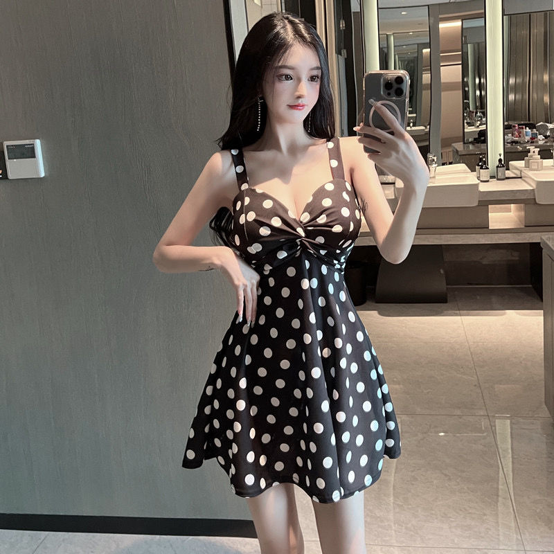 Thumbnail: Timeless Black And White Dots Swimdress | Women's Swimwear NZ