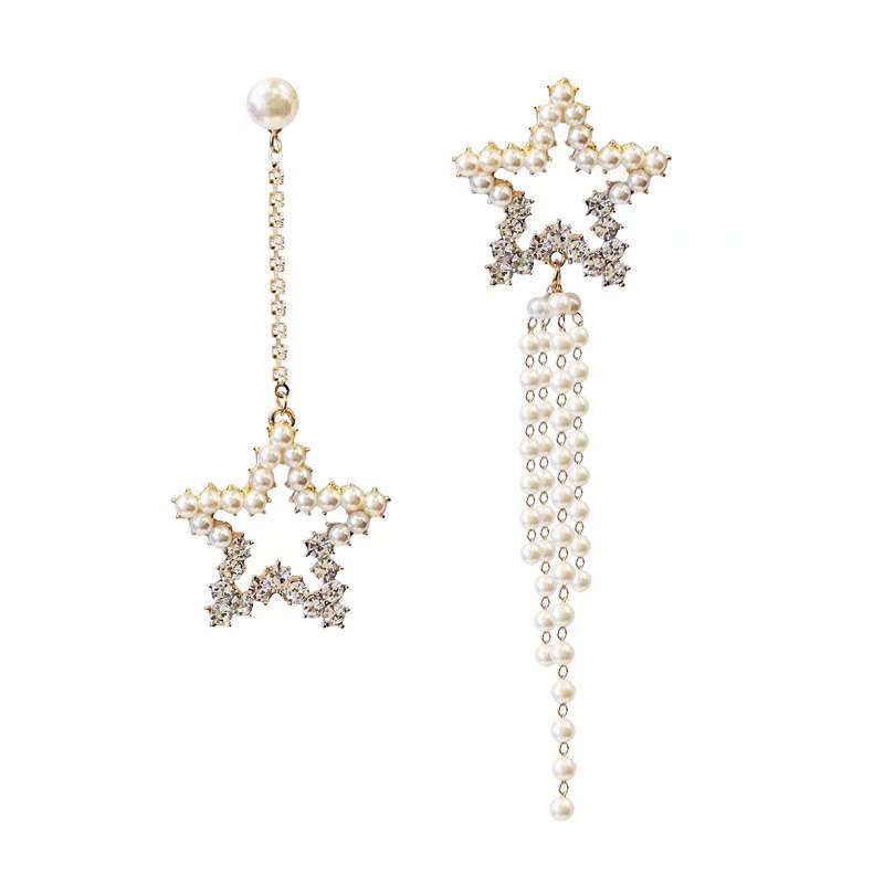 縮圖：Asymmetric Long Rhinestone Star with Pearl Earrings | Women's Earrings